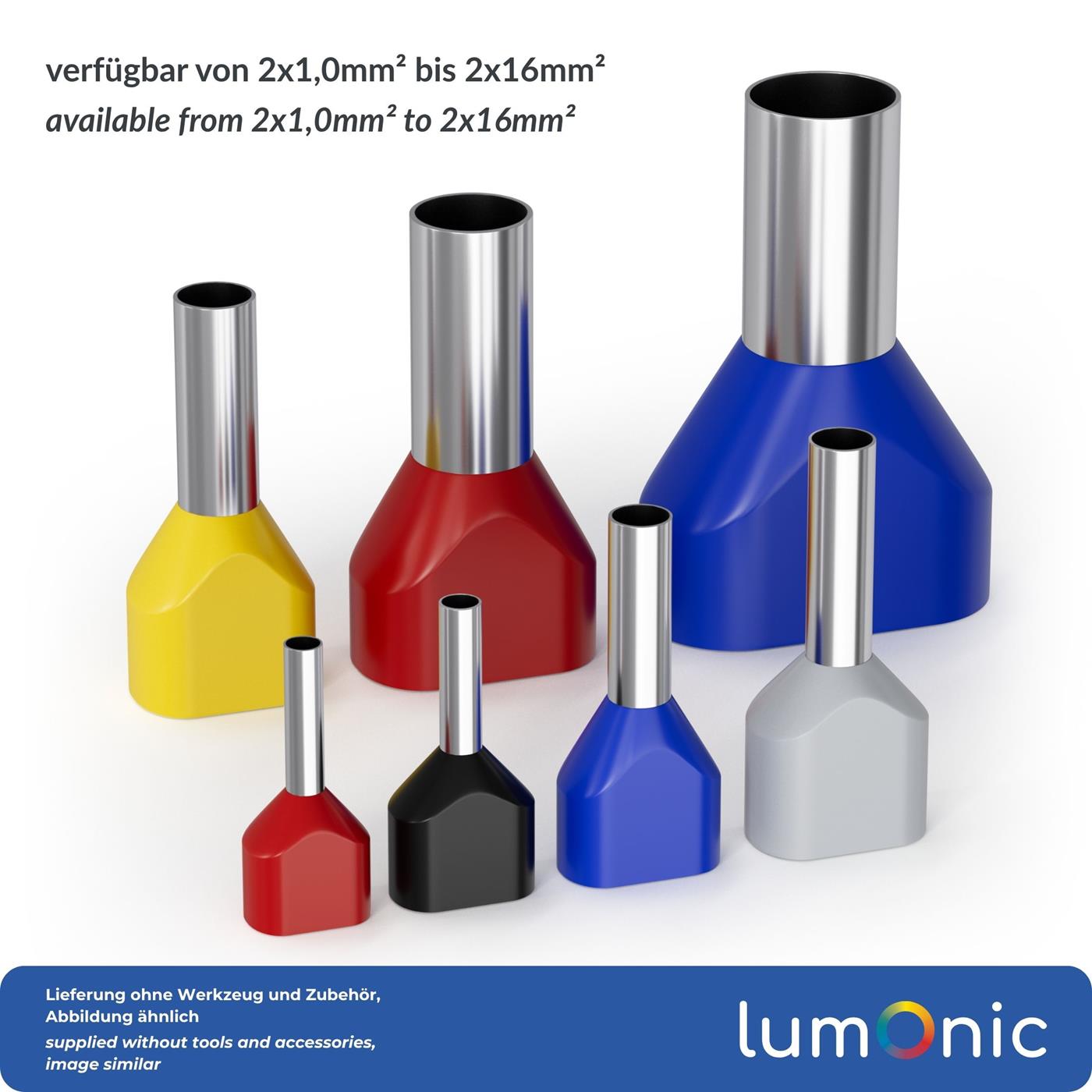 100x Twin Aderendhülse isoliert 2x 1,5mm² Schwarz Kupfer verzinnt 2,2x8mm Hülse