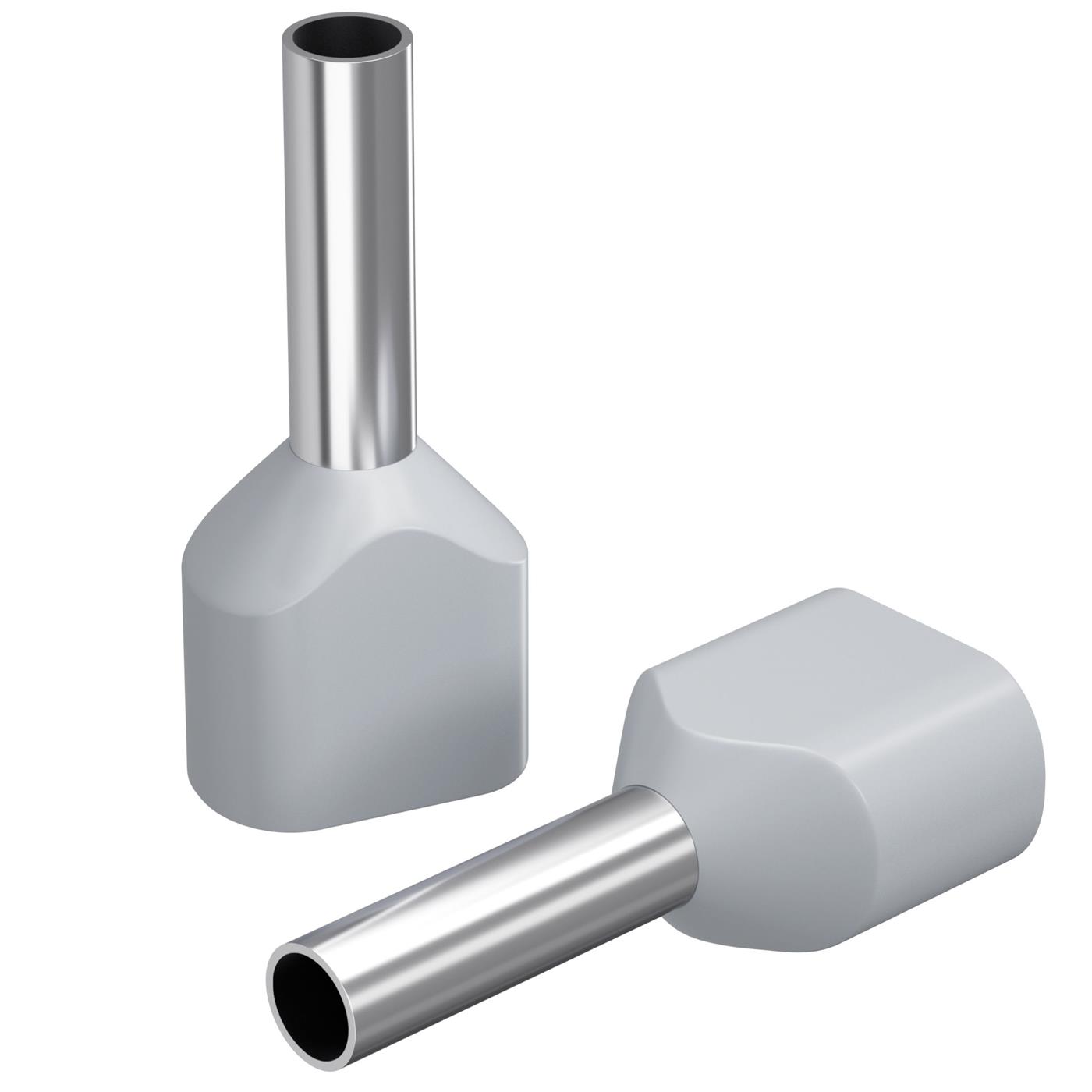 100x Twin Aderendhülse isoliert 2x 4mm² grau Kupfer verzinnt 3,5x12mm Hülse