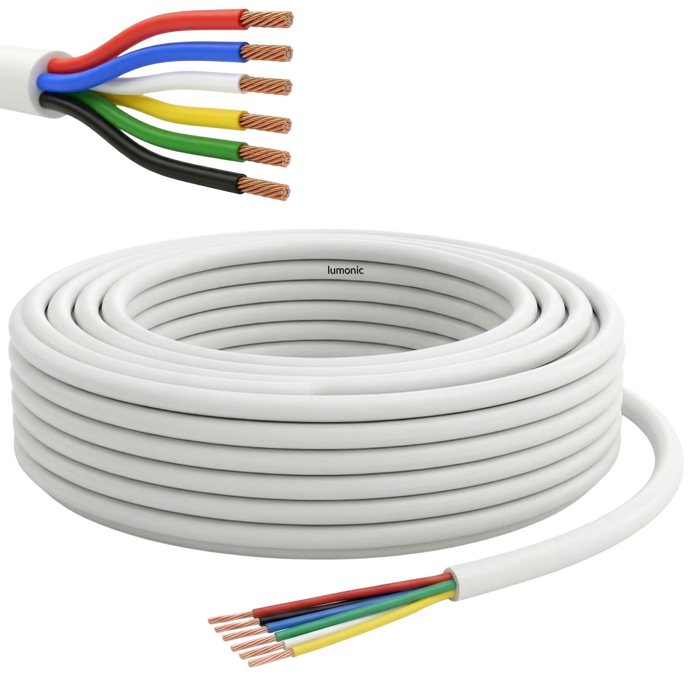 1m RGBW CCT LED Steuerleitung 6x 0,34mm² LiYY Verlängerung 6 adrig Stromkabel Weiß