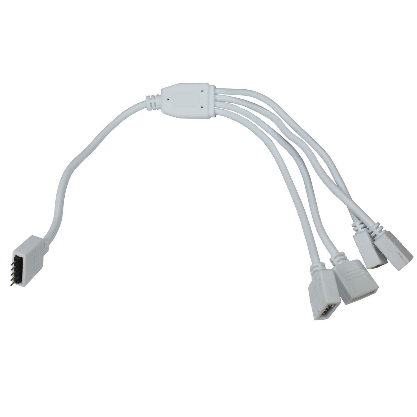 1 zu 4 RGBW LED Verteiler Steckverbinder 30cm 5 Pin Buchse -> 4x 5 Pin Buchse 16x6mm Weiß