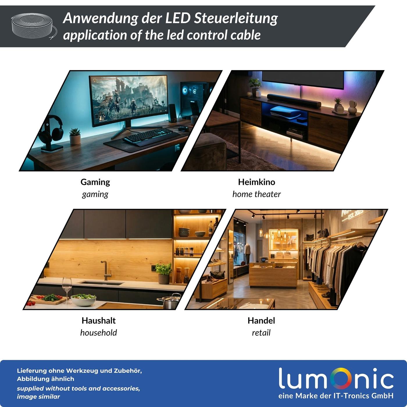 1m RGBW CCT LED Steuerleitung 6x 0,34mm² LiYY Verlängerung 6 adrig Stromkabel Weiß