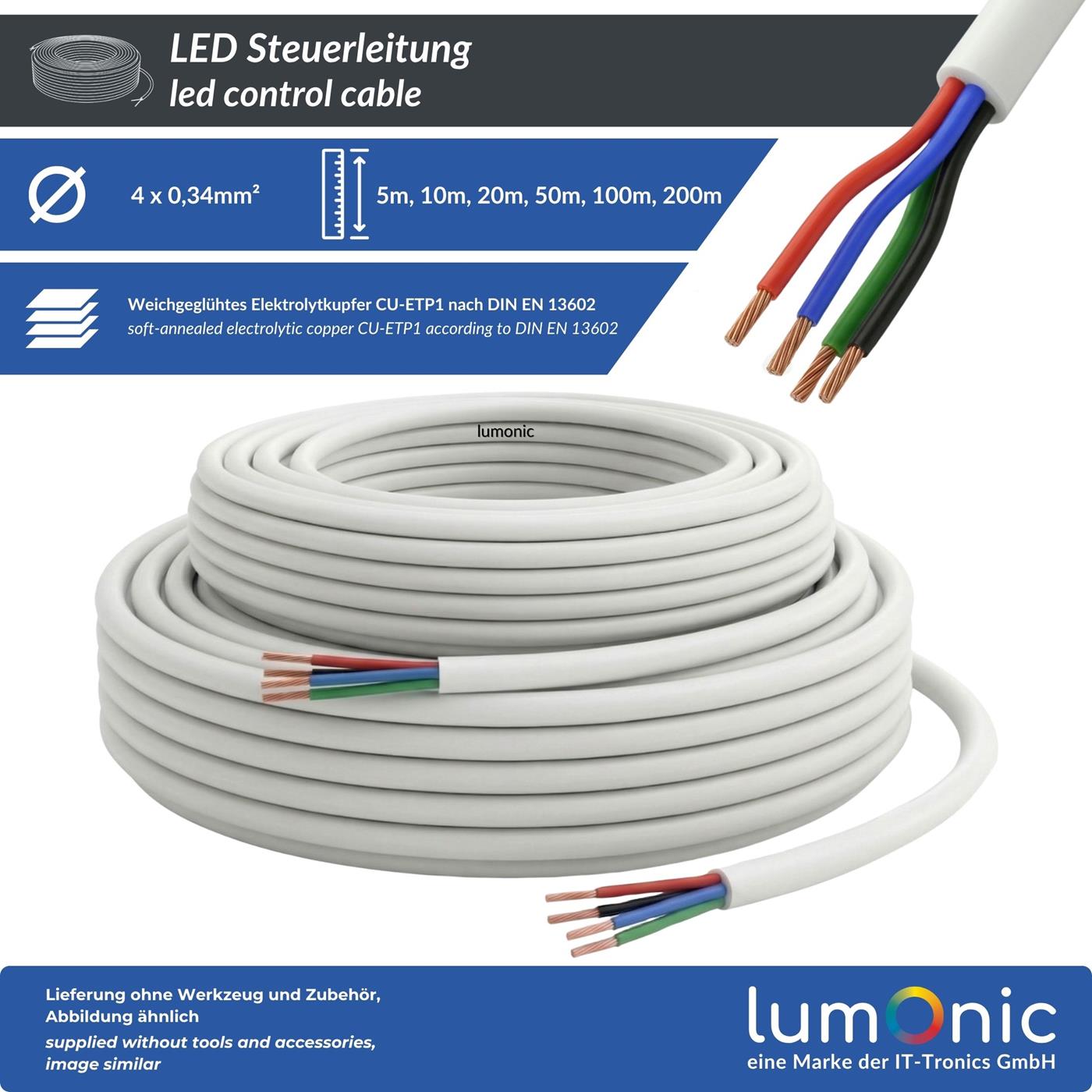 1m RGB LED Steuerleitung 4x 0,34mm² LiYY Verlängerung 4 adrig Stromkabel Weiß