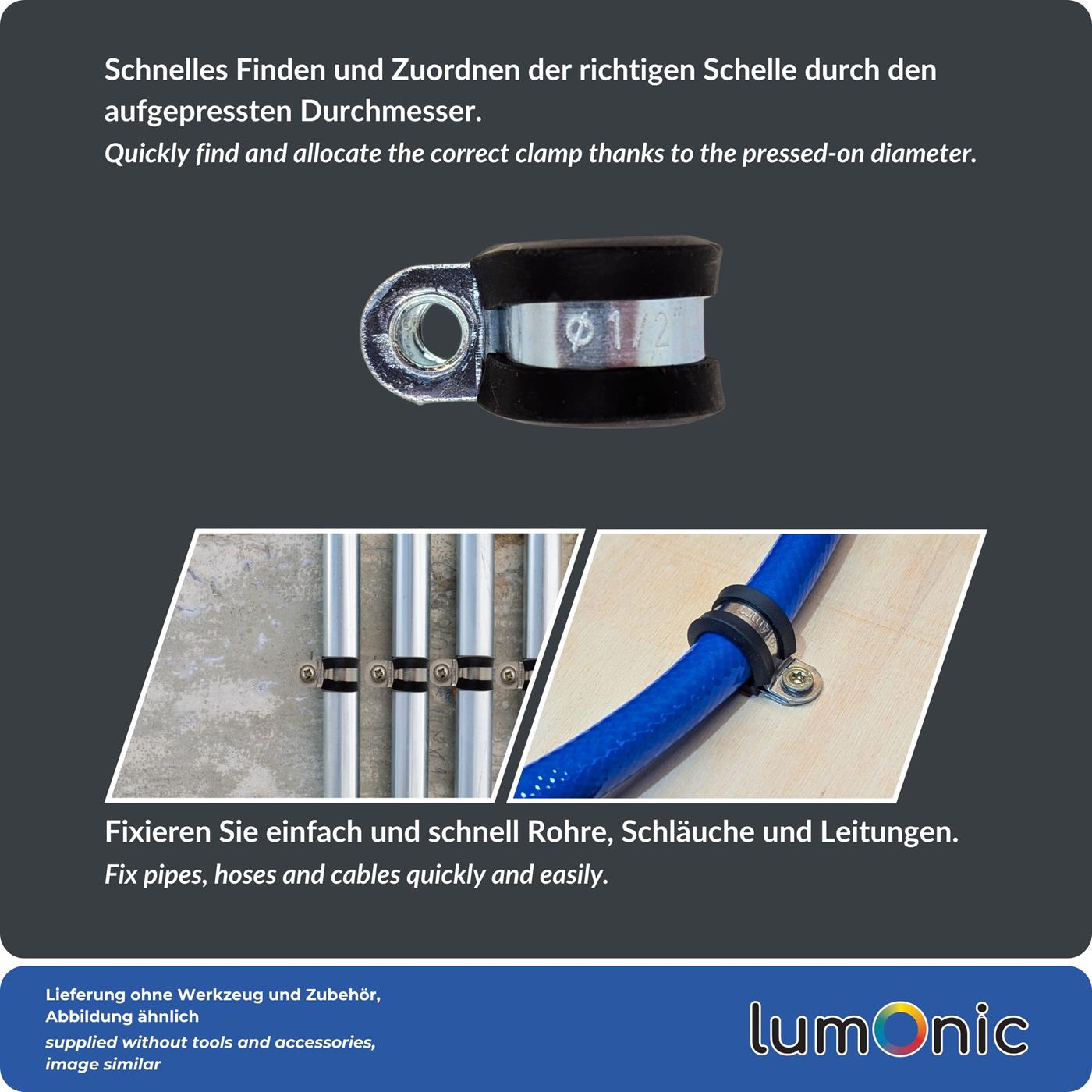 10x P-Clip Leitungsschelle mit Gummi 8mm Rohrschelle Befestigungsschelle