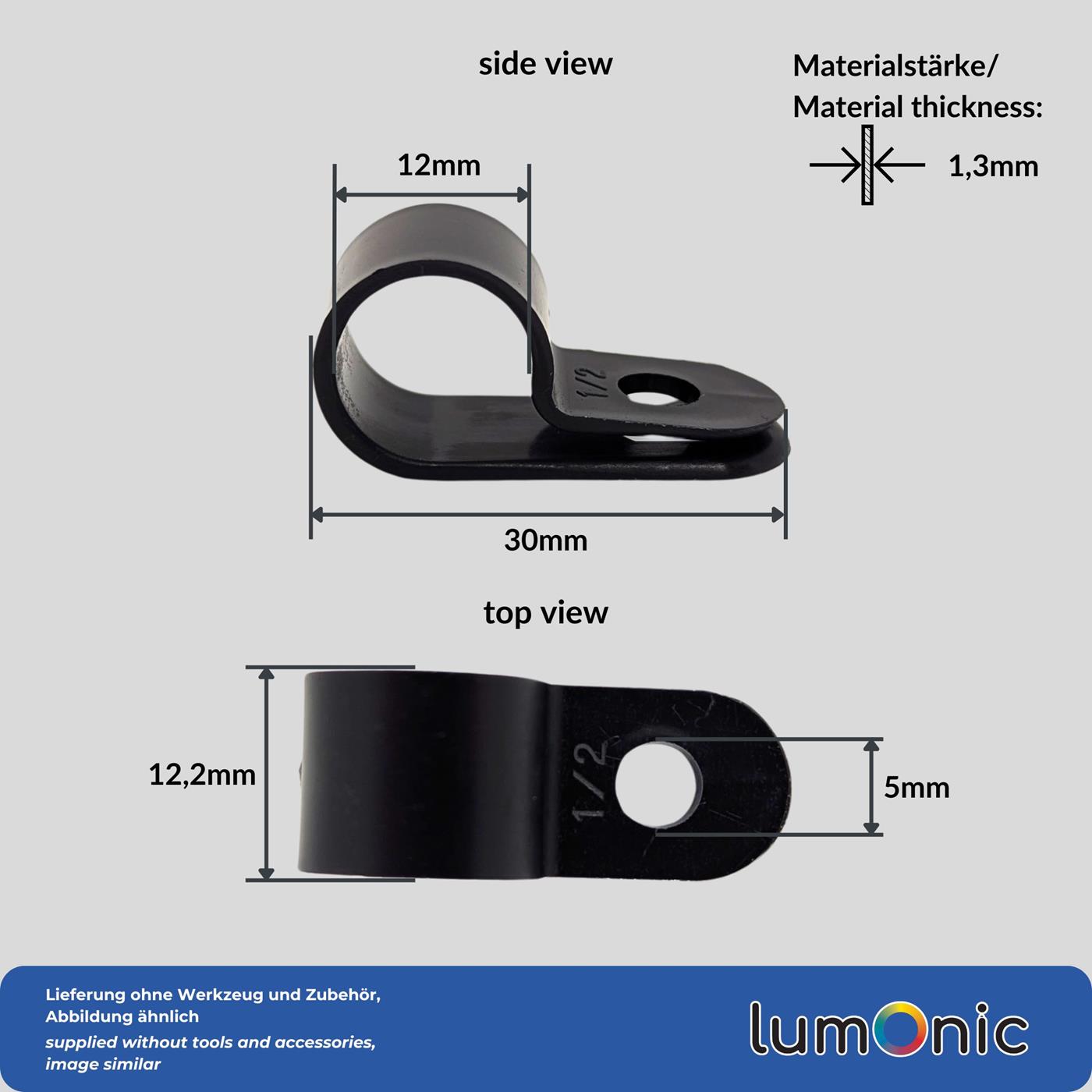 100x P-Clip für Kabel 12mm schwarz Nylon Kabelschelle Kabelhalter Chassisklemmen