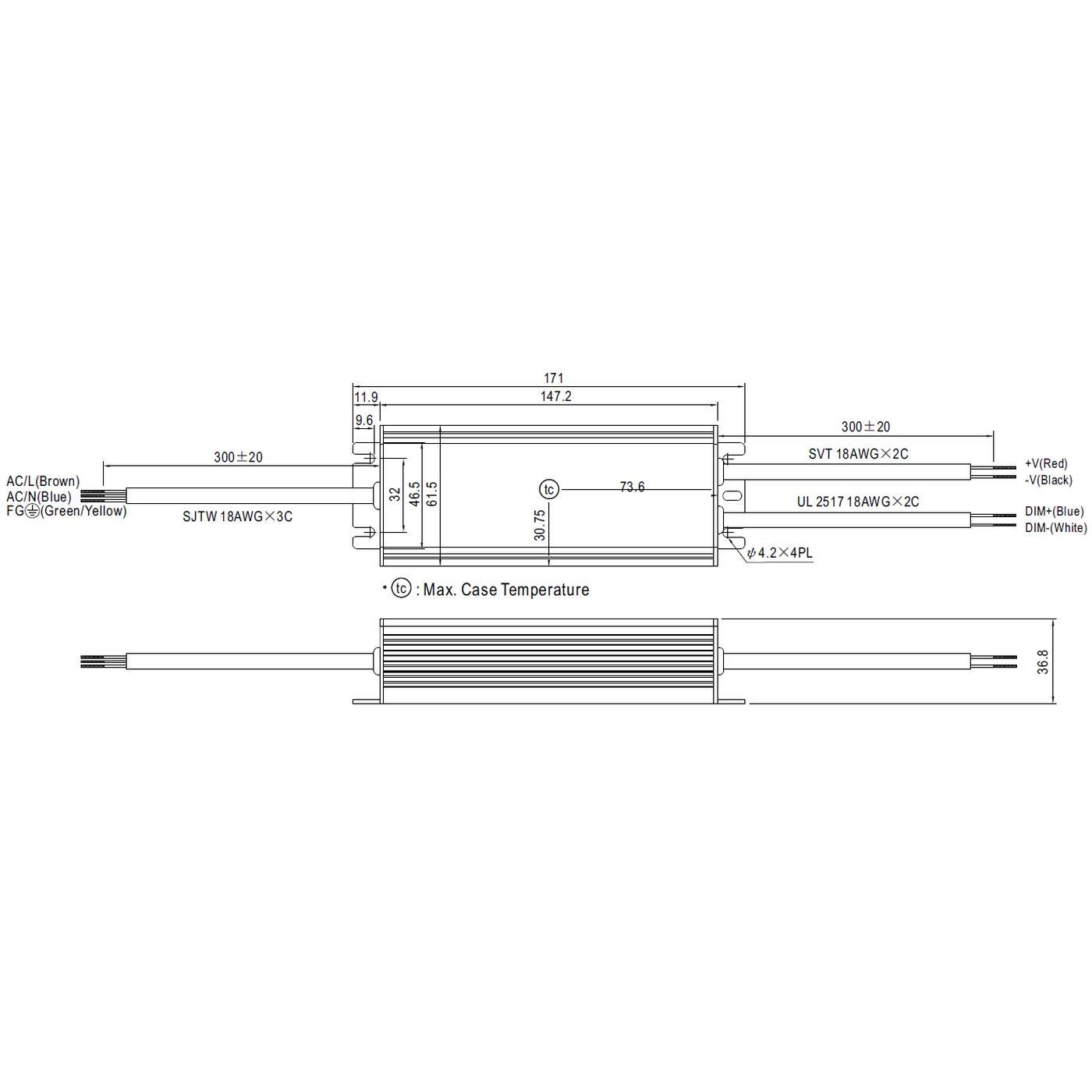 HLG-60H-24B 60W 24V 2,5A LED Netzteil Trafo Treiber IP67 Dimmbar 0-10V PWM