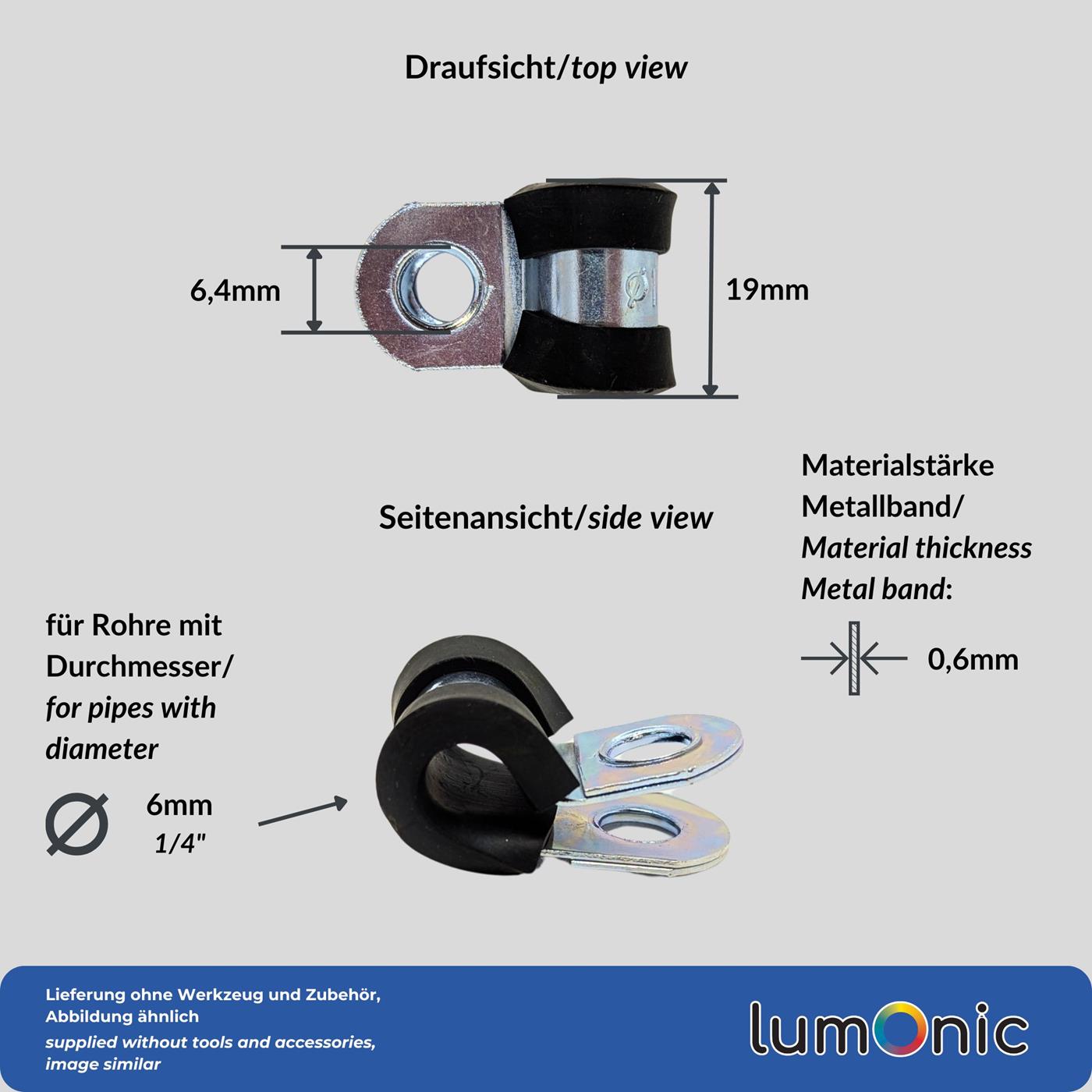 10x P-Clip Leitungsschelle mit Gummi 6mm Rohrschelle Befestigungsschelle