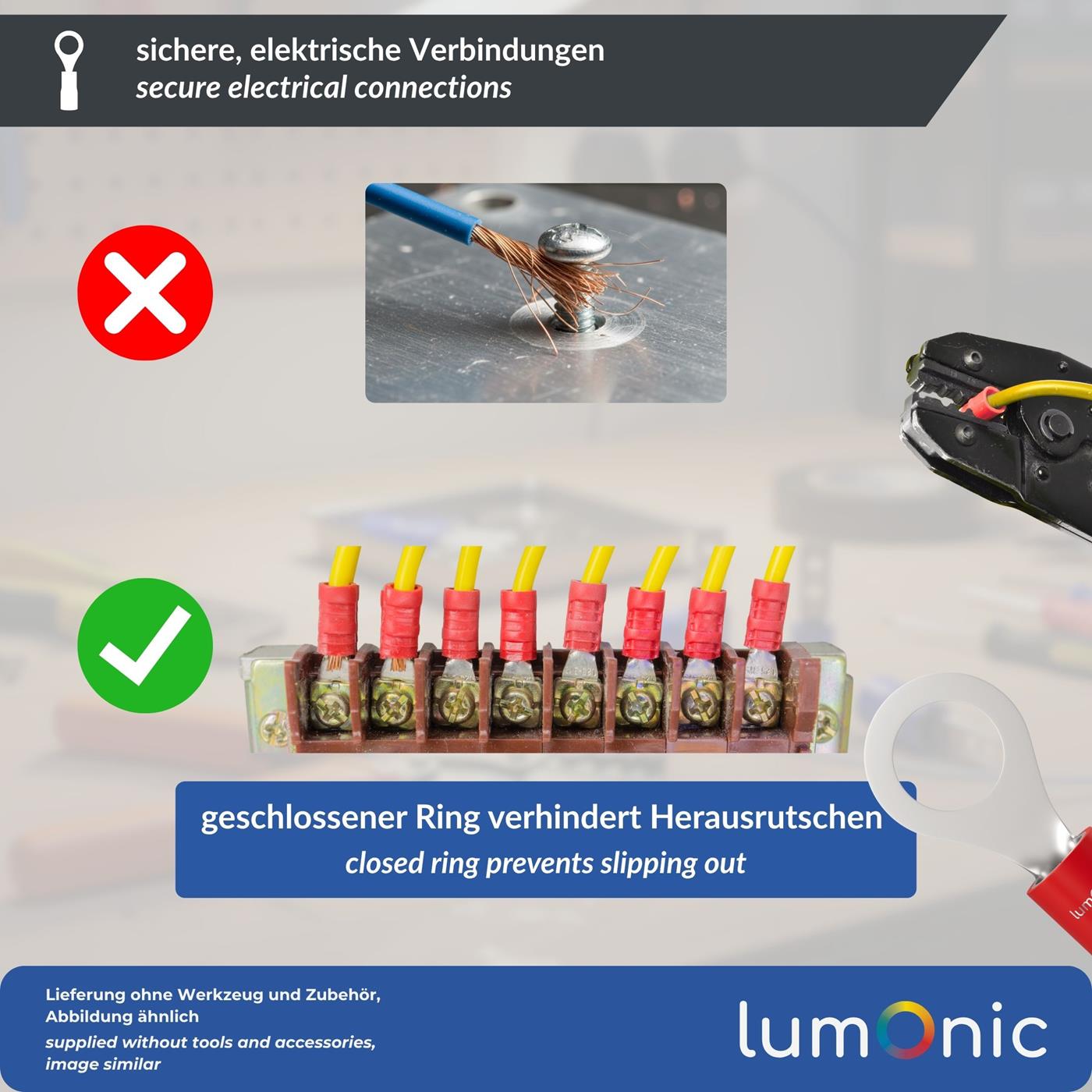 25x Ringkabelschuh teilisoliert 4-6mm² Lochdurchmesser M4 Gelb Ringzunge Kupfer verzinnt