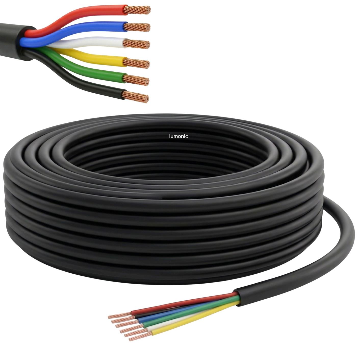 1m RGBW CCT LED Steuerleitung 6x 0,34mm² LiYY Verlängerung 6 adrig Stromkabel Schwarz UV beständig