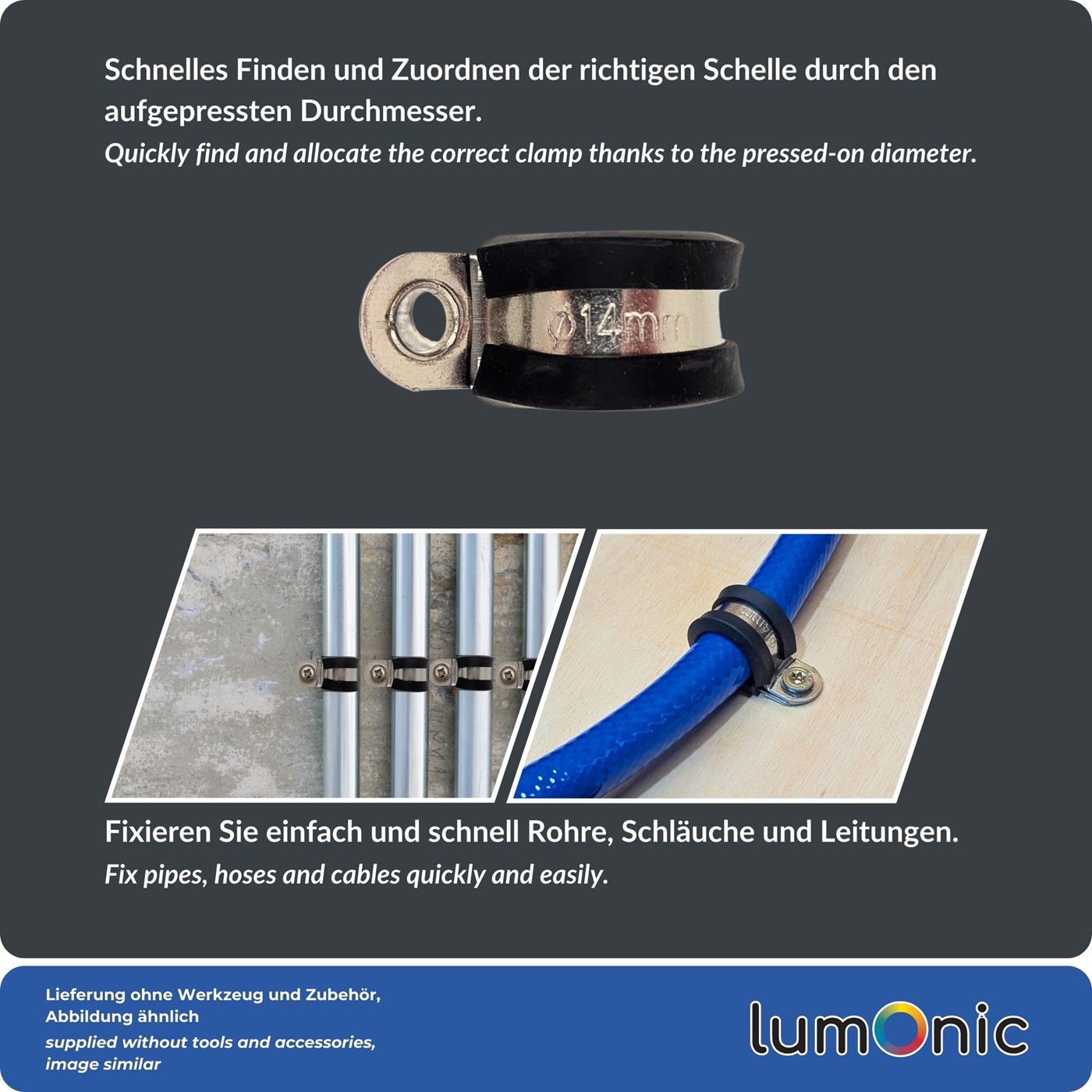 5x P-Clip Leitungsschelle Edelstahl V2A mit Gummi 8mm Rohrschelle Befestigungsschelle