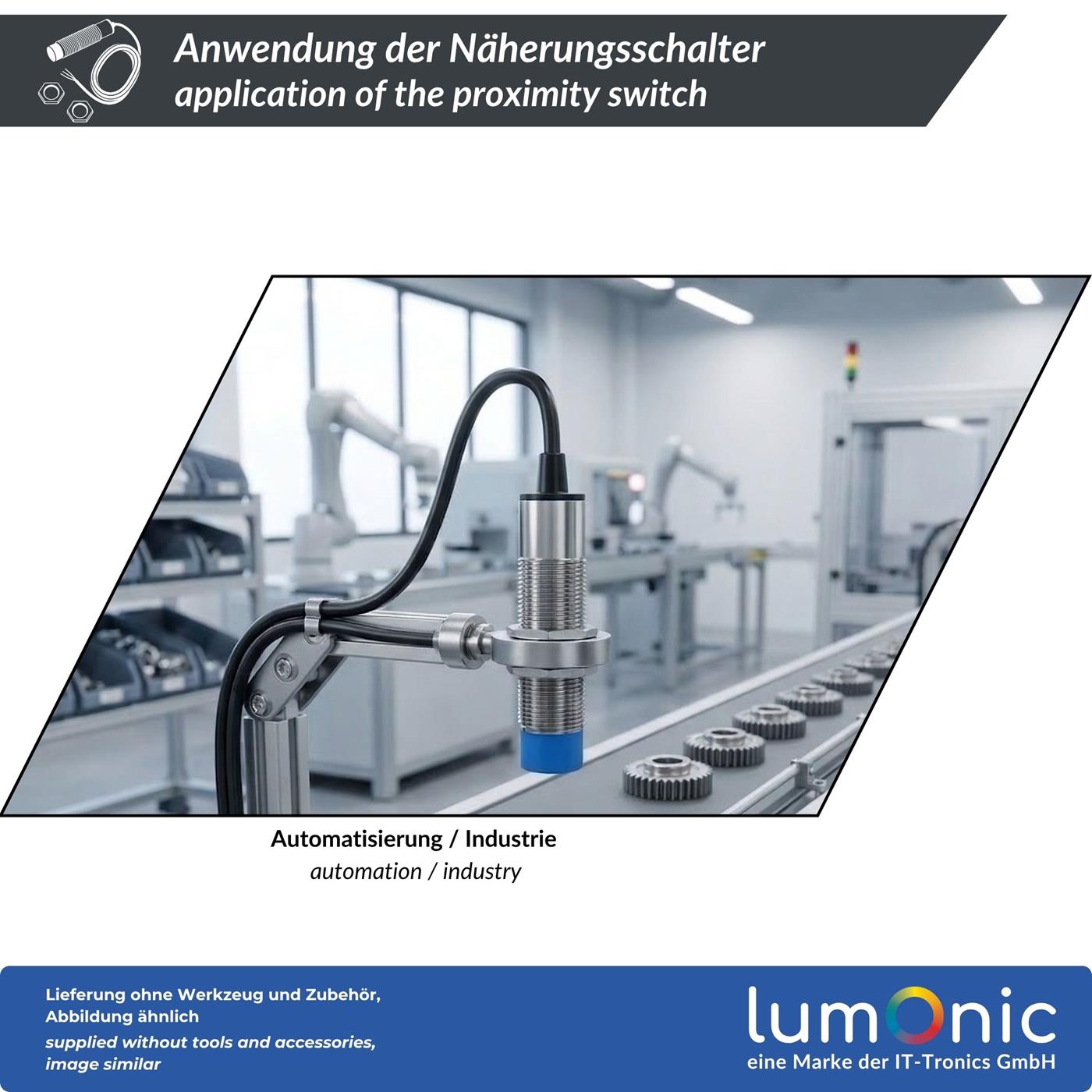 Näherungsschalter , M8 ?8mm, 6…36V DC, Schließer, NPN, IP67, Erfassungsbereich < 2mm, Näherungssensor aus Messing, vernickelt, Endschalter mit offenem Kabelende