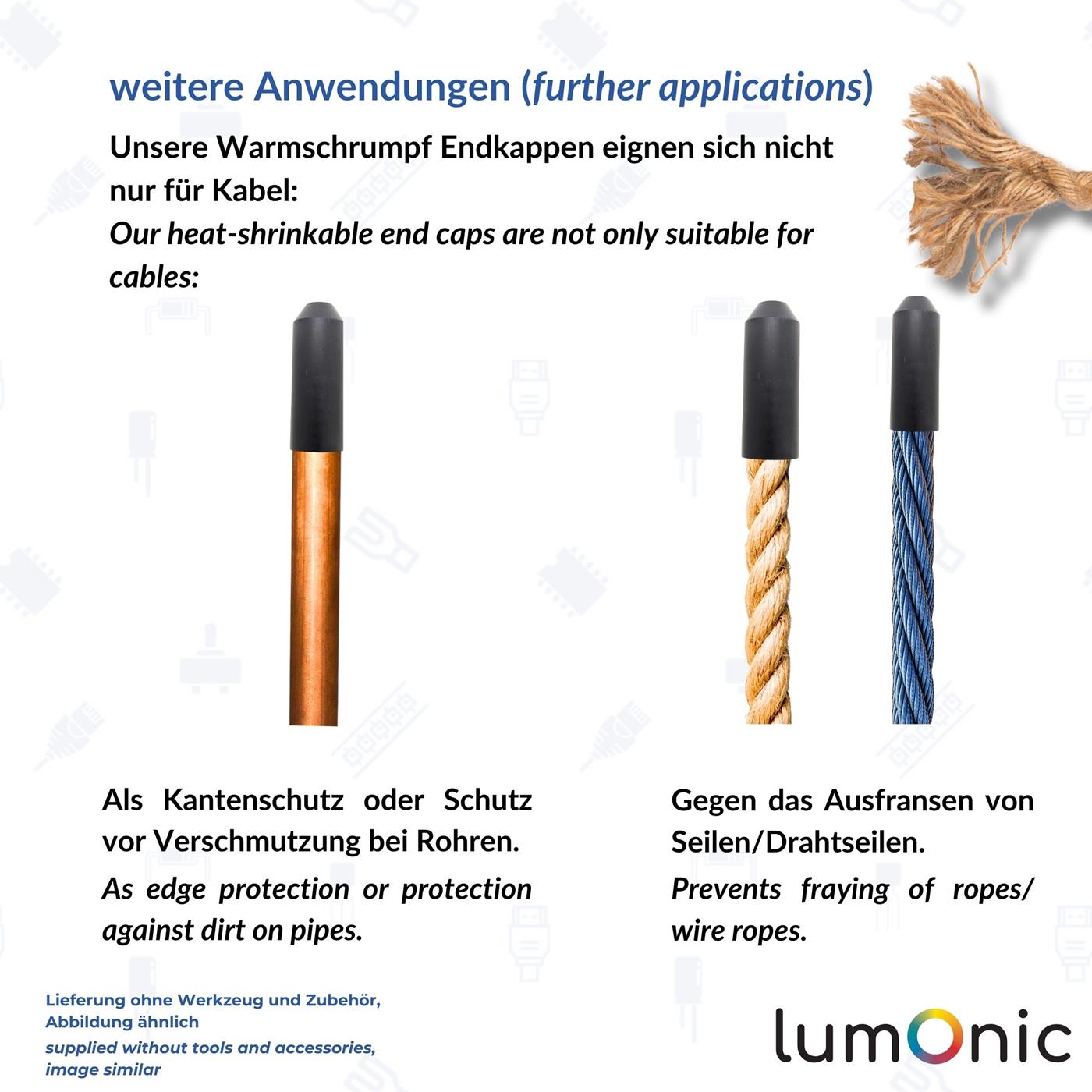 Warmschrumpf Endkappe mit Kleber 12 -> 4mm schwarz Verhältnis 3:1 vernetztes Polyolefin Schrumpfkappe für Kabel, Rohre und Seile