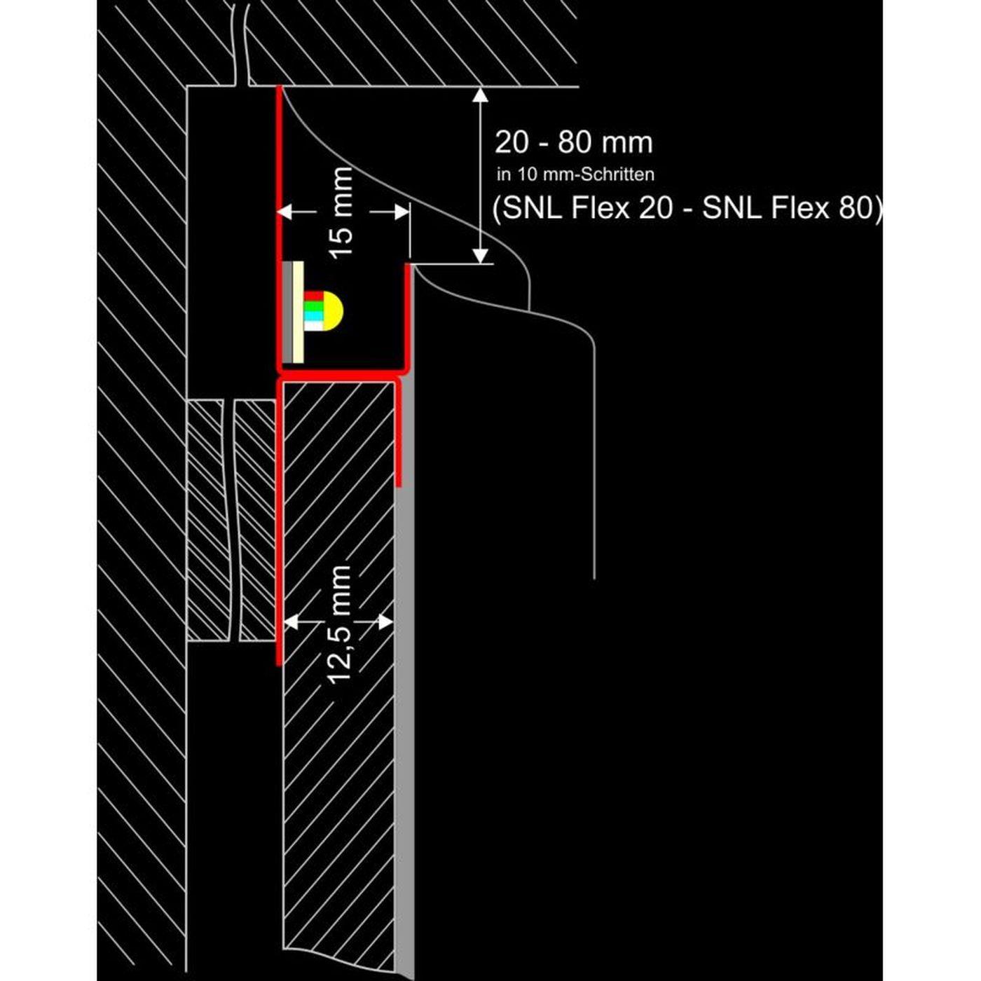2m LED Trockenbauprofil SNL flex für Rundungen 70mm Sichtschenkel für Gipskartonplatten Stahl Zinkblech