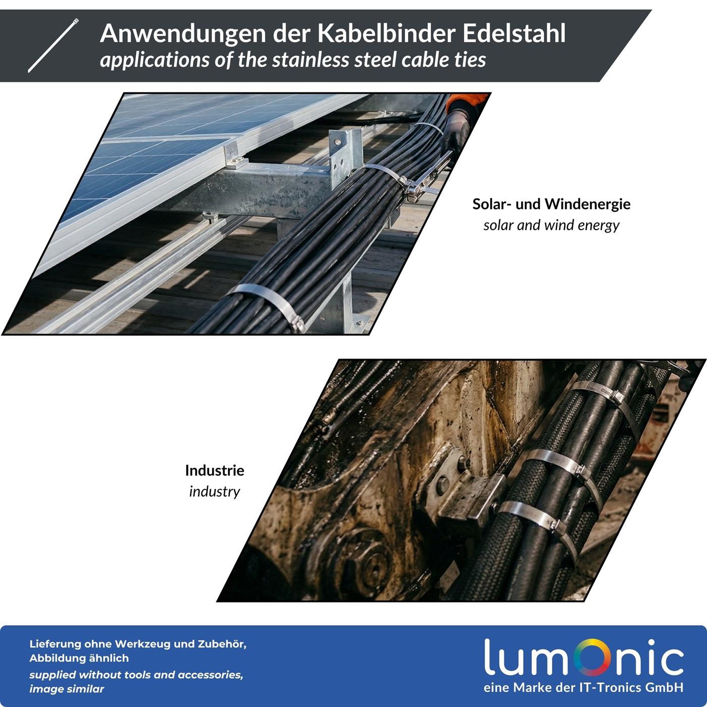 Kabelbinder Edelstahl, 300 × 7,9mm, extra stark, bis 114kg Zugfestigkeit, bis 500°C, UV-Beständig & Wetterfest, Kabelbinder Metall für Outdoor, Solar, Auspuff & Zaun